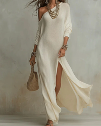 Vestido Largo Playa Corte Holgado con abertura y liso - Blanco