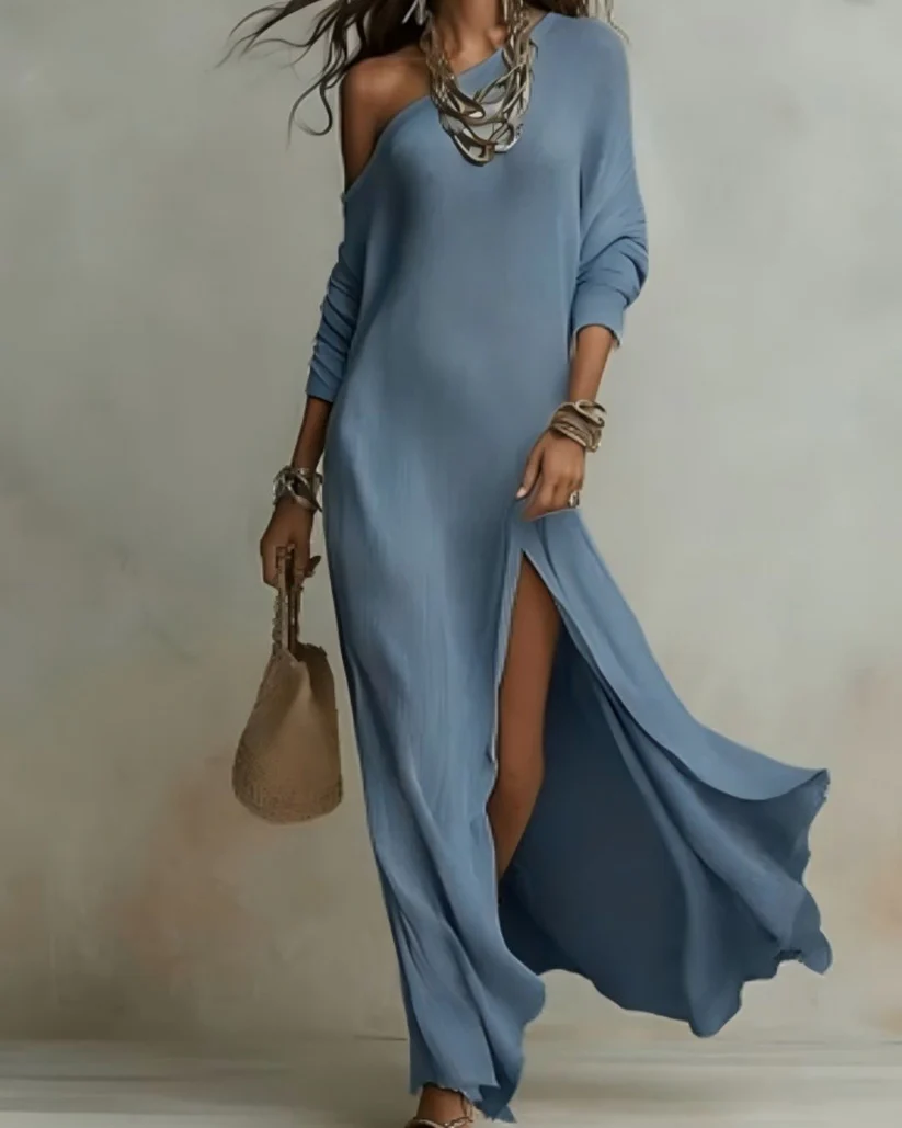 Vestido Largo Playa Corte Holgado con abertura y liso - Blanco