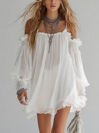 Minivestido Boho Blanco con caída fluida - Blanco