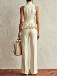 Conjunto Elegante Blanco con cuello alto y flores en 3D - Blanco