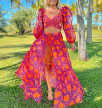 Bikini Naranja Manga Larga con escote en V - Naranja