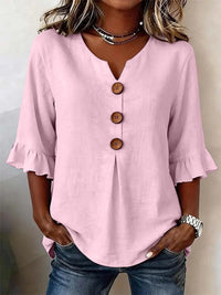Blusa Casual con escote en V y volante - Azul Cielo