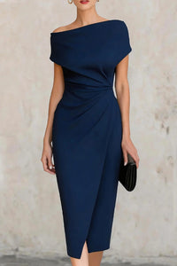 Vestido Midi Elegante Manga Corta con plisado - Negro