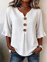 Blusa Casual con escote en V y volante - Azul Cielo