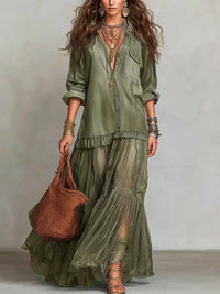 Vestido Casual con vaquero, cuello camisero, transparente y bolsillos - Azul Cielo