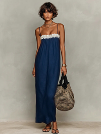 Vestido Largo Corte Holgado con remate de encaje - Negro