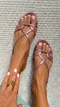 Πέδιλα Slingback με Χαμηλό Τακούνι, Εφέ Δέρματος Φιδιού και Ανοιχτή Μύτη