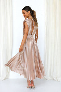 Vestido Midi Elegante con satén, plisado, escote en V y caída fluida - Rosa