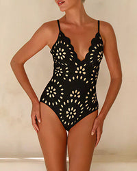 Bañador Negro con cut out y floral - Negro