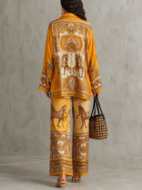 Conjunto de Dos Piezas Naranja Manga Larga con pierna ancha y estampado - Naranja