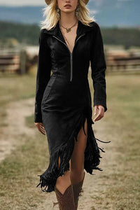 Vestido Midi Manga Larga con ante - Marrón