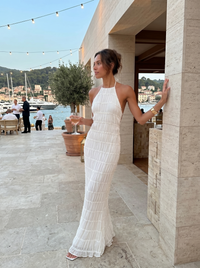 Άντζελα | Μακρύ Φόρεμα με Λαιμόκοψη Halter και Βολάν σε Στρώσεις