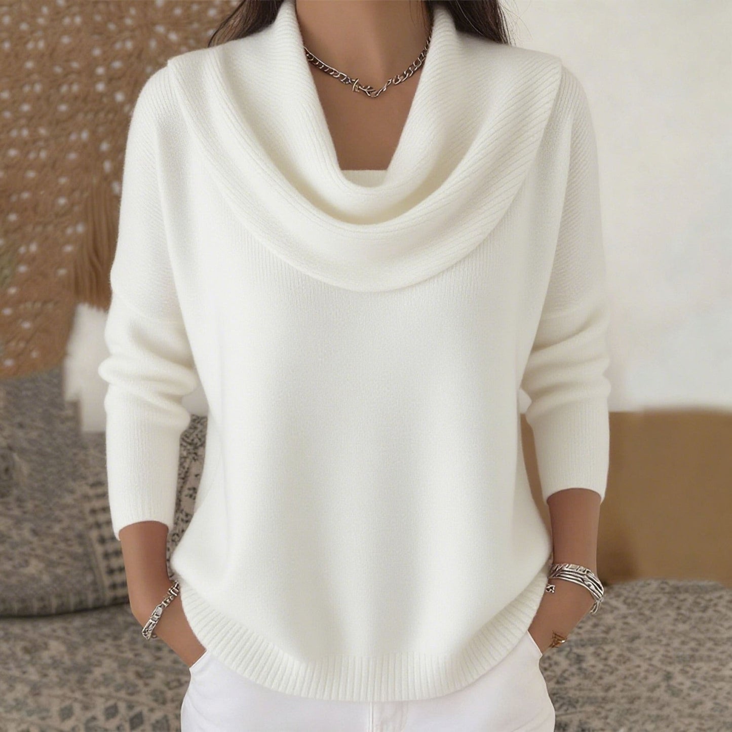 JULIETTE - Jersey de Cuello Drapeado - Beige