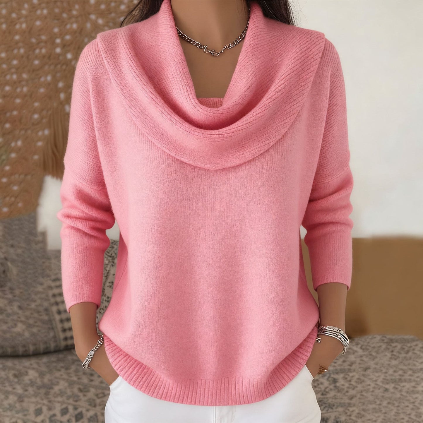 JULIETTE - Jersey de Cuello Drapeado - Rojo