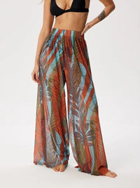 Pantalón Casual Tiro Alto con malla y estampado - Naranja