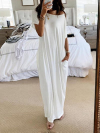 Vestido Largo Casual Manga Corta con liso - Blanco