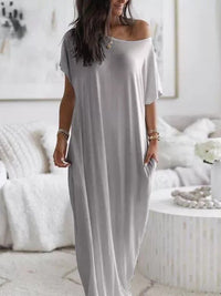 Vestido Largo Casual Manga Corta con liso - Blanco