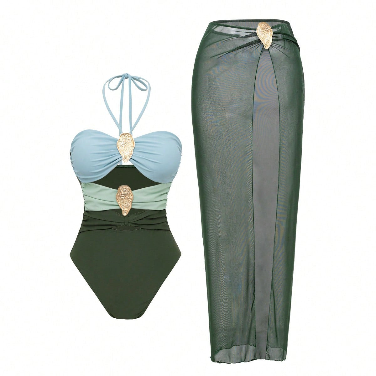 Bañador con escote halter y cruzado - Negro
