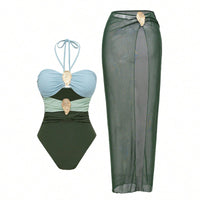 Bañador con escote halter y cruzado - Negro