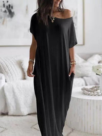 Vestido Largo Casual Manga Corta con liso - Blanco