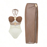 Bañador con escote halter y cruzado - Negro