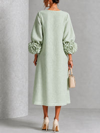 Vestido Midi Verde Salvia con botones delanteros, puños y floral - Verde Salvia