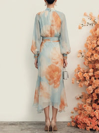 Conjunto de Dos Piezas Romántico Azul Claro Manga Larga con floral - Azul Claro