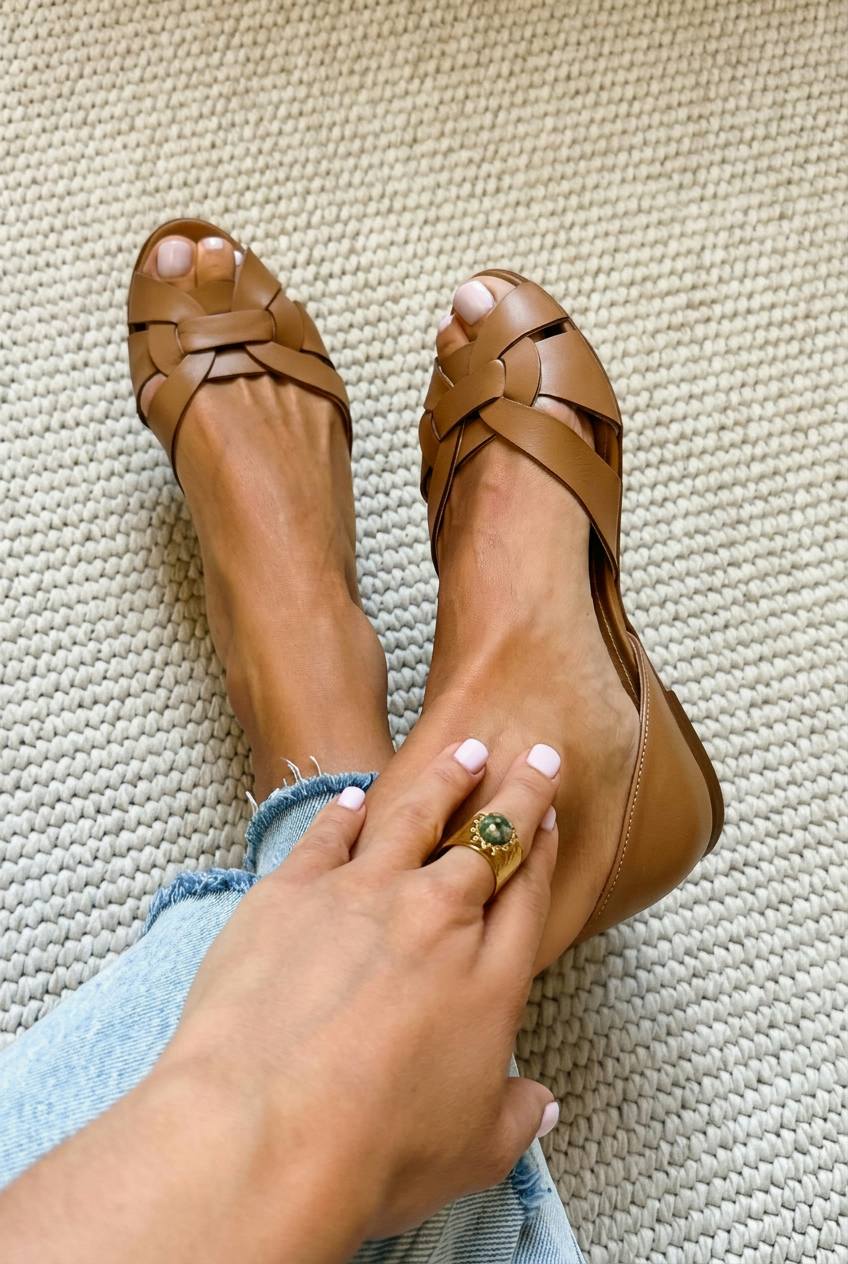 Πέδιλα Peep Toe με Πλεξούδα, Χιαστί Λουράκια και Κλειστή Φτέρνα