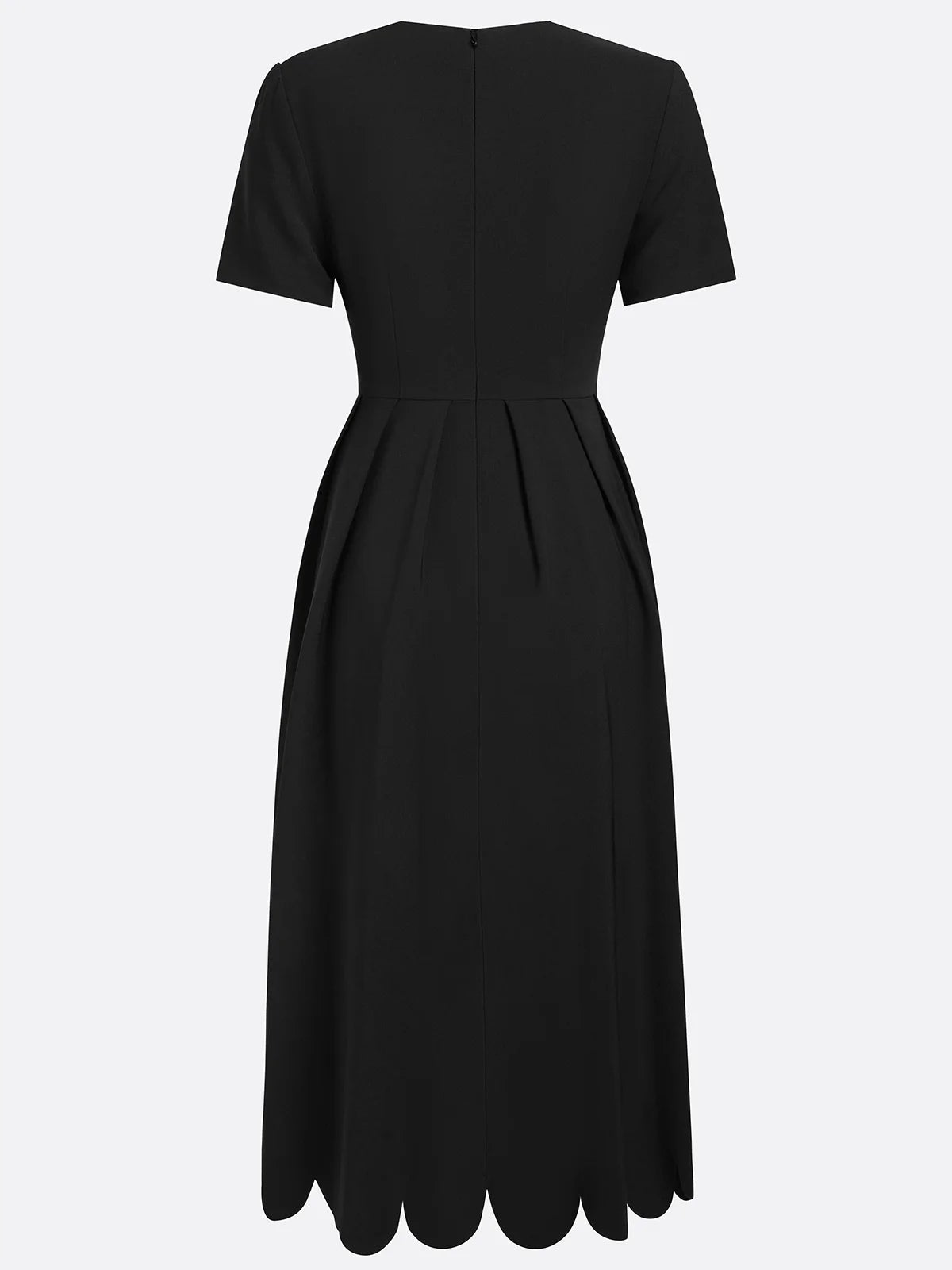 Vestido Midi Negro Manga Corta con escote cuadrado y corte en A - Negro