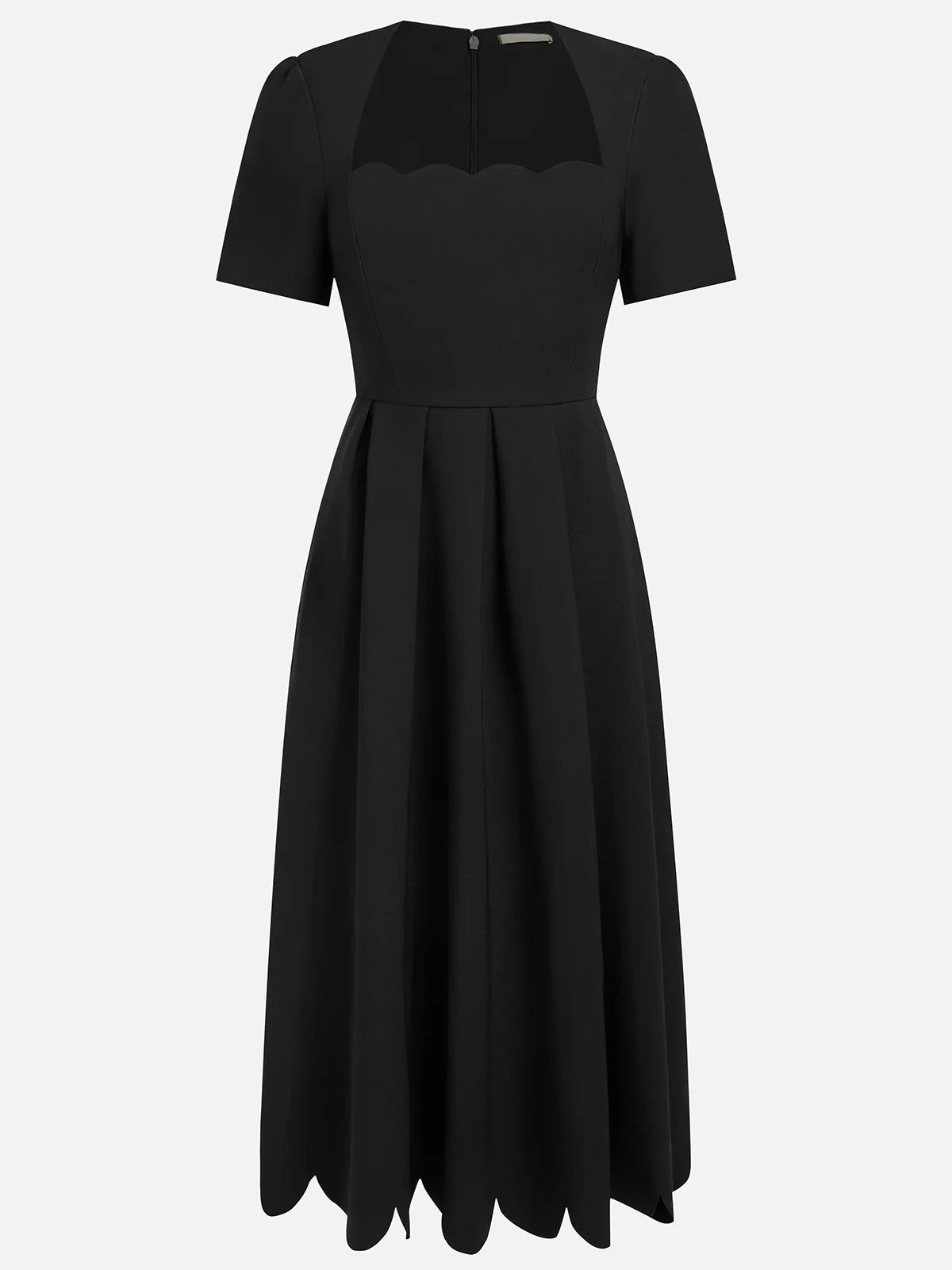 Vestido Midi Negro Manga Corta con escote cuadrado y corte en A - Negro