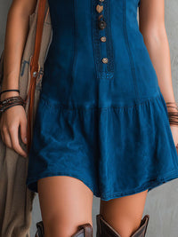 Minivestido Boho Índigo Sin Mangas con escote en V y botones delanteros - Índigo