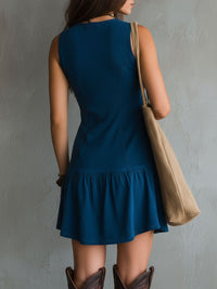 Minivestido Boho Índigo Sin Mangas con escote en V y botones delanteros - Índigo