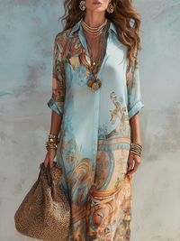 Vestido Casual Vacaciones Azul con estampado floral - Azul
