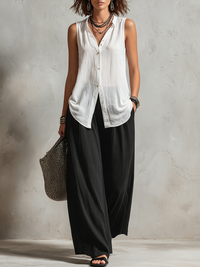 Conjunto de Tres Piezas Minimalista Negro con por capas y pierna ancha - Negro