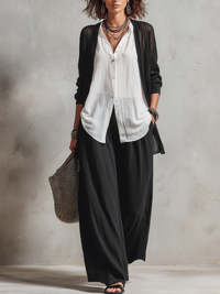 Conjunto de Tres Piezas Minimalista Negro con por capas y pierna ancha - Negro