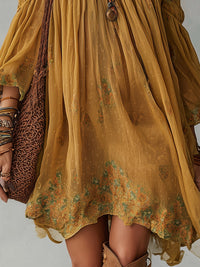 Minivestido Amarillo con gasa, hombros descubiertos y floral - Amarillo