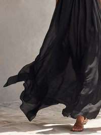 Vestido Largo Negro con gasa, escote halter y plisado - Negro