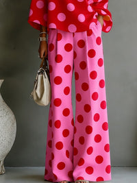 Conjunto de Dos Piezas Retro Rojo con lunares, hombros descubiertos y pierna ancha - Rojo
