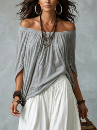 Conjunto Gris y Blanco Corte Holgado con hombros descubiertos - Gris y Blanco