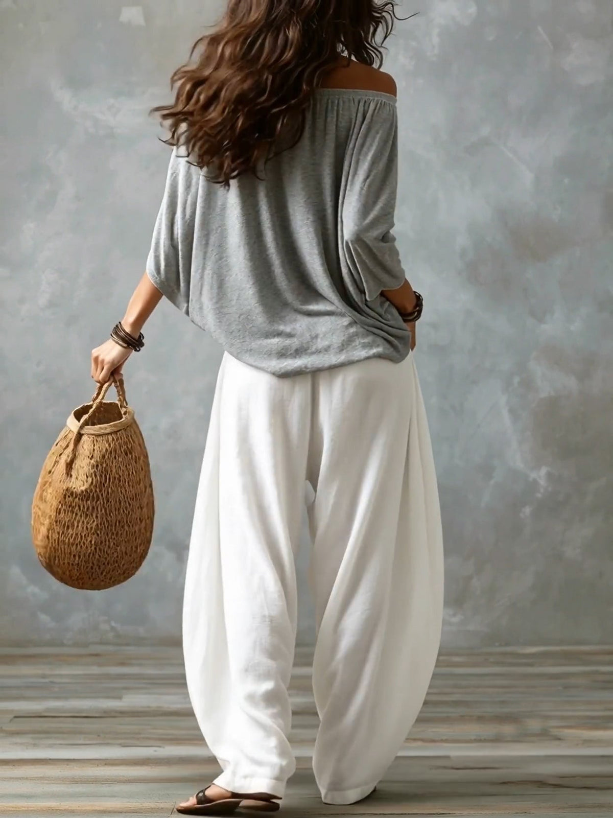 Conjunto de Pantalón Corte Holgado - Gris y Blanco