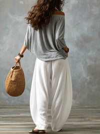 Conjunto de Pantalón Corte Holgado - Gris y Blanco
