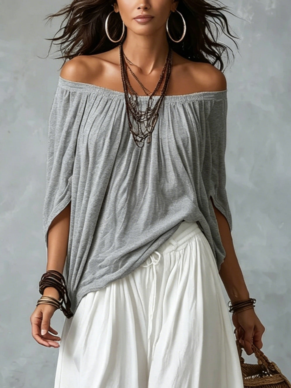 Conjunto de Pantalón Corte Holgado - Gris y Blanco