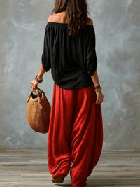 Conjunto Negro y Rojo Corte Holgado con hombros descubiertos - Negro y Rojo