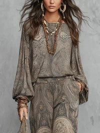 Conjunto Gris Marrón con manga farol y pierna ancha - Gris Marrón