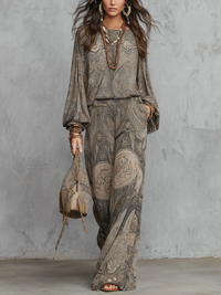 Conjunto Gris Marrón con manga farol y pierna ancha - Gris Marrón