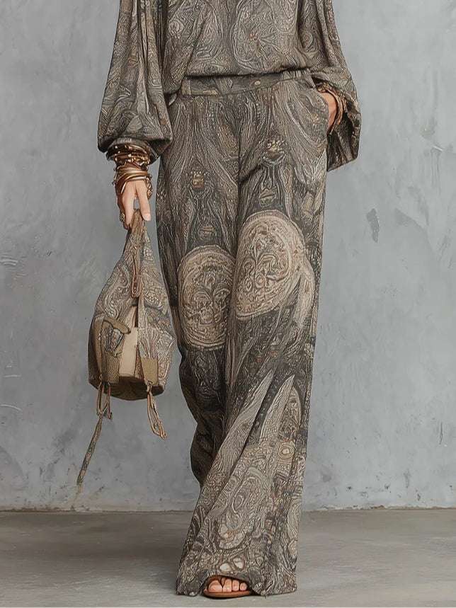 Conjunto Gris Marrón con manga farol y pierna ancha - Gris Marrón