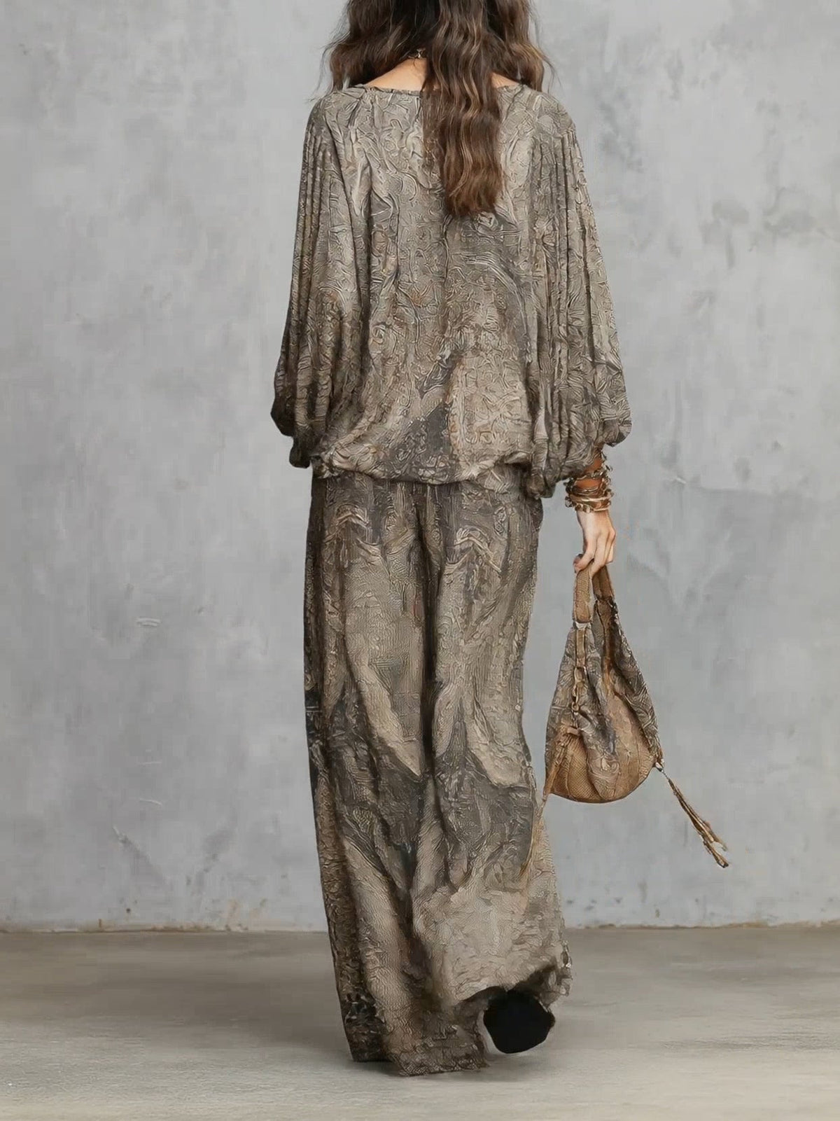 Conjunto Gris Marrón con manga farol y pierna ancha - Gris Marrón
