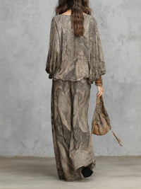 Conjunto Gris Marrón con manga farol y pierna ancha - Gris Marrón