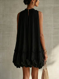 Minivestido Negro con escote halter, volantes y gasa - Negro