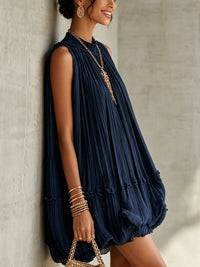 Minivestido Azul Marino con escote halter, volantes y gasa - Azul Marino